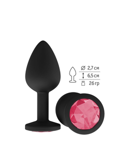 Чёрная анальная втулка с малиновым кристаллом - 7,3 см. Производитель: Сумерки богов, Россия