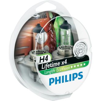 Лампа галогенная PHILIPS H4 LongLife EcoVision 12V (60/55W) 2 шт.