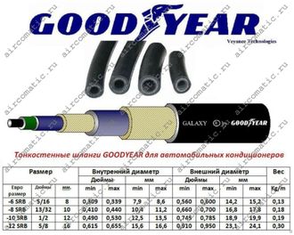 Шланг для автомобильных кондиционеров тонкостенный G 6, G 8, G 10, G 12. Шланг Goodyear Galaxy (USA)