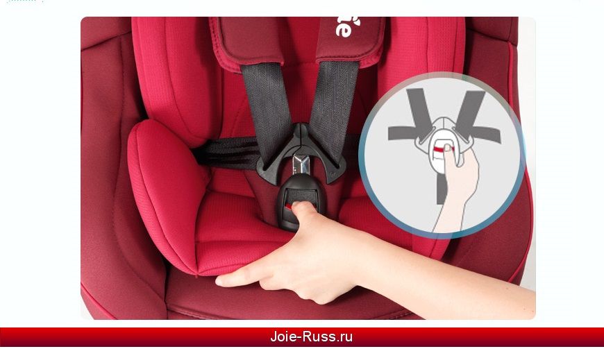 Ребенок в кресле фиксируется внутренними 5-точечными ремнями.