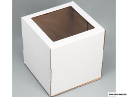 Коробка для торта с окном, Белая, 29,5 х 29,5 х 30 см