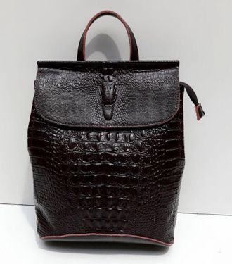 Кожаный женский рюкзак-трансформер Crocodile тёмно-коричневый