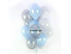 Облако бело-голубых и прозрачных шаров с серебряными блёстками