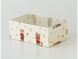 Коробка подарочная ВЫСОКАЯ 2П-В с Прозрачной крышкой (18*11* выс 7 см), Весенние зверушки