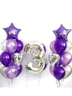 Набор воздушных шаров с гелием "Фиолетовое серебро с цифрой"