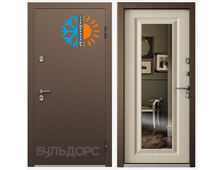Стальная дверь Бульдорс ТЕРМО-100 с зеркалом (белый перламутр)