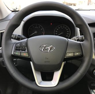 Кожаная накладка на руль Hyundai Creta (2016-н.в.), Hyundai ix25 (2014-н.в.), черная