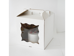 Коробка для торта с фигурным окном с РУЧКОЙ, 24*24* ВЫСОТА 24 см, БЕЛАЯ