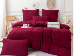 Однотонный сатин постельное белье с вышивкой цвет Бордовый CH022 (1.5 спальное, двуспальное, Евро )
