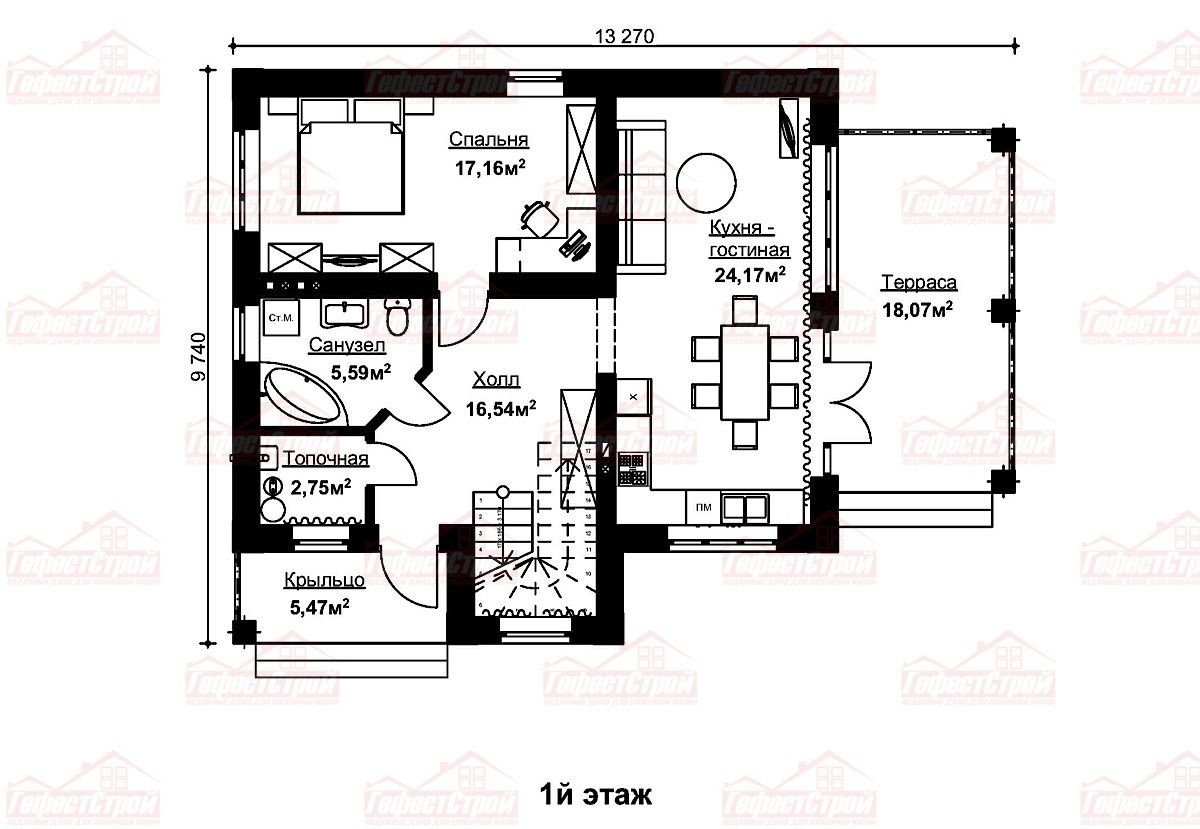 План первого этажа двухэтажного дома в ипотеку под ключ в Орле