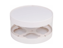 Тубус Коробка для капкейков (на 4 штуки) прозрачная d200 h100 БЕЛАЯ (040670)