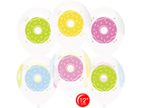 Воздушный шар (12&#039;&#039;/30 см) Пончики, Белый (801)/Прозрачный (701), кристалл, 4 ст, 50 шт.