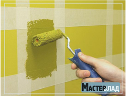 Покраска стен водоэмульсионной краской (2 слоя)
