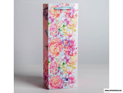 Пакет под бутылку «Цветы и бабочки» 13 x 36 x 10 см