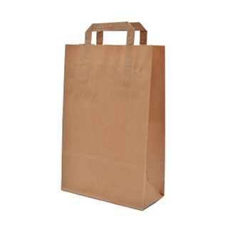 Бумажный пакет с ПЛОСКИМИ ручками КРАФТ (22*12*25 см), Меньший