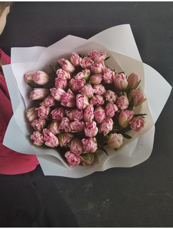 Букет розовых тюльпанов, пионовидные тюльпаны, розовые тюльпаны купить, тюльпаны купить в москве
