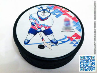 Шайбы хоккейные ЧМ-2016 (с талисманом «Лайкой» и/или логотипом) 8 вариантов