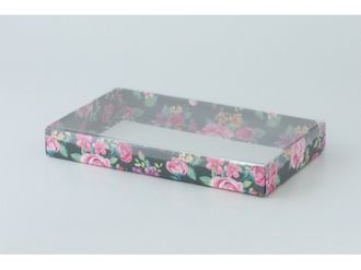 Коробка на 5 печений с прозрачной крышкой (25*15*3 см), темные розы