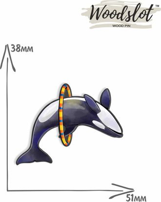 Дельфин с обручем - Брошь/значок - 782