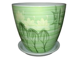 Зеленый стильный керамический горшок для комнатных цветов диаметр 12 см с рисунком