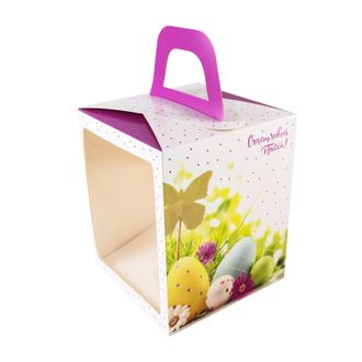 Коробка для кулича с окном &quot;Фиолетово-белая, яйца&quot; 15*15*18 см