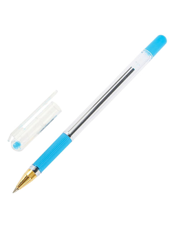 Ручка шариковая масляная с грипом MUNHWA "MC Gold", ГОЛУБАЯ, корпус прозрачный, узел 0,5 мм, линия письма 0,3 мм, BMC-12