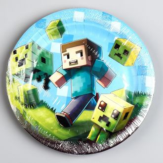 Тарелка бумажная &quot;Пиксели&quot;, 18 см диаметр, 10 шт