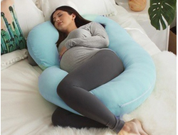 Подушка для беременных  шарики внутри формы Рогалик 340 см с наволочкой на молнии Хлопок бирюзовый