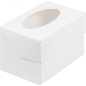 Коробка на 2 кекса БЕЛАЯ с овальным окошком, 16*10*10 см, 1 шт