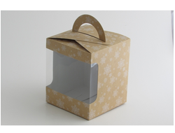 Коробка для пряничного домика с окном (17*17*19 см), Крафт снежинки