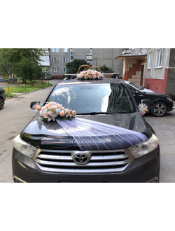 Комплект свадебных украшений на машину "Персиковый цвет" с кольцами