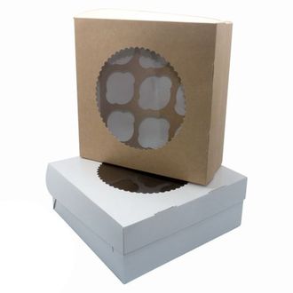 Коробка на 9 кексов ECO MUF 9, 25*25*10 см, двухсторонняя Крафт/Белая