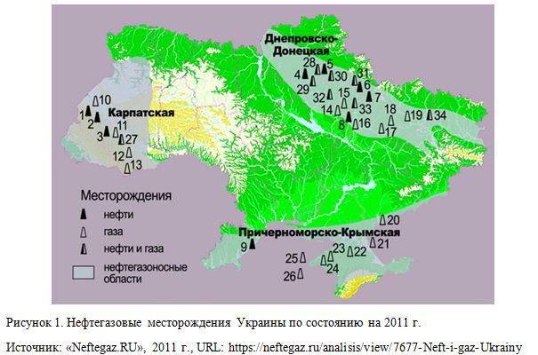 Нефтегазовые месторождения Украины по состоянию на 2011 г. 