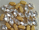 Стразы лодочки 12х6 мм, прозрачный в золоте