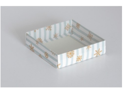 Коробка на 1 печенье с прозрачной крышкой, 11,5*11,5*3 см, Снежинки с голубой полоской