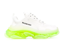 Кроссовки Balenciaga Triple S белые с салатовой подошвой