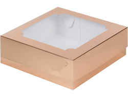 Коробка для зефира с окном, 20*20*7 см, Золотая (072230)