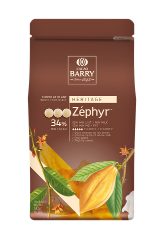 Белый шоколад-кувертюр Zephyr 34% Cacao Barry, 100 гр