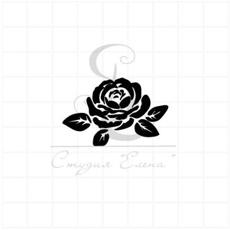 Штамп с винтажным силуэтом цветка розы в обрамлении листьев