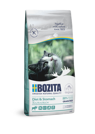 Bozita Sensitive Diet &amp; Stomach GRAIN FREE 34/10 - БЕЗЗЕРНОВОЕ сухое питание для кошек с чувствительным пищеварением, придерживающихся диеты, для кошек почтенного возраста и кошек с избыточным весом С МЯСОМ ЛОСЯ (2 кг)