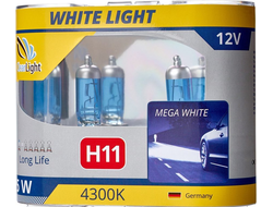 Автомобильные лампы галогенные комплект 2шт / H11 / 12V / 55W/WhiteLight/ Теплый белый свет 4300К