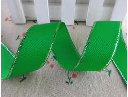 Репсовая лента с люрексом,  цвет зеленый,  ширина 25 мм, цена за 1 м