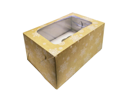 Коробка на 2 кекса с окном (17*11,5*8,5 см), Крафт снежинки