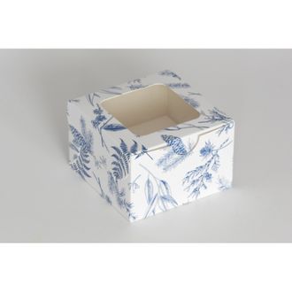 Коробка на 1 кекс с окном (11,5*11,5*8 см), Синий иней
