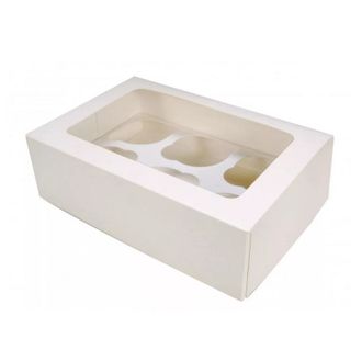 Коробка тонкая на 6 капкейков с Прямоугольным или Овальным окном, 23,5*16*10 см, БЕЛАЯ