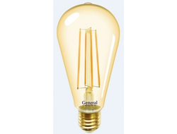 Лампа светодиодная General LOFT ST64S E27 10W 2700K 2K 64x140 филамент (нитевидная) золотая 655302