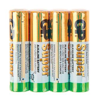Батарейки КОМПЛЕКТ 4 шт., GP Super, AAA (LR03, 24А), алкалиновые, мизинчиковые, в пленке, 24ARS-2SB4 454089