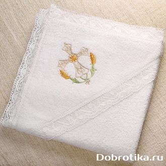 Кружевное крестильное полотенце (крыжма) с вышитым капюшоном