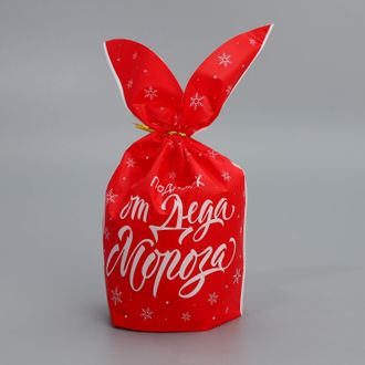Мешок подарочный с ушками «Подарок от Деда Мороза», 12 * 22 см,  5 штук (с клипсами)