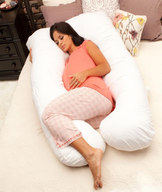 Анатомическая подушка для беременных U 340 х 35 Premium с наволочкой на молнии сатин страйп цвет Бирюза